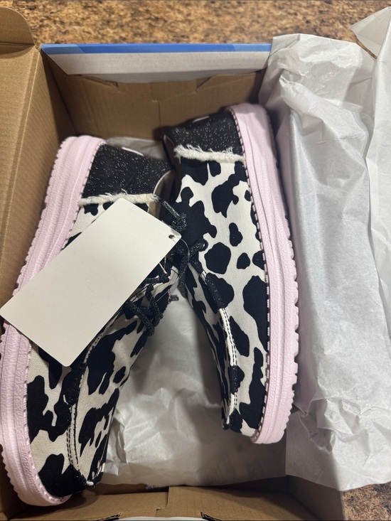 Hey Dude Shoes - Cow Print Canvas Sneakers with Pink Soles
